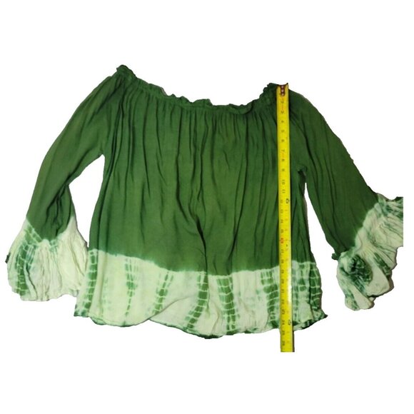 Bella Moda Green Size 1X Viscose Off the Shoulder Shirt Bohemian Fairy Rodeo - Picture 5 of 11